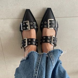 Ganni Women's Flat Shoes Punk Metal Buckle Strap